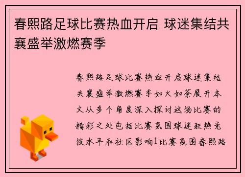 春熙路足球比赛热血开启 球迷集结共襄盛举激燃赛季