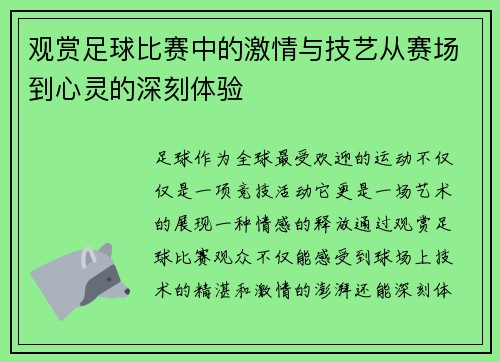 观赏足球比赛中的激情与技艺从赛场到心灵的深刻体验