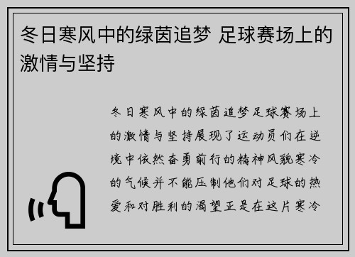 冬日寒风中的绿茵追梦 足球赛场上的激情与坚持