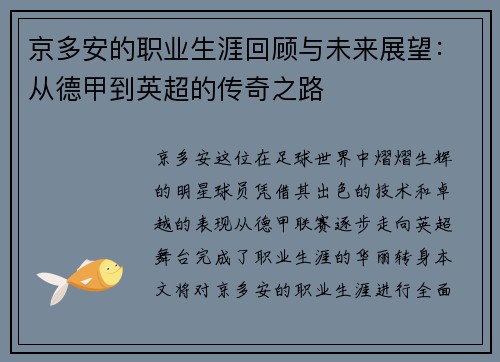 京多安的职业生涯回顾与未来展望：从德甲到英超的传奇之路