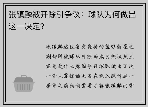 张镇麟被开除引争议：球队为何做出这一决定？